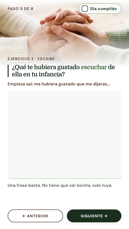 Pantalla de la cartilla con un ejercicio para escribir
